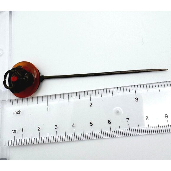 Antique Chinese Hairpin With Ox Motif Carnelian? & Metal Design - Picture 4 of 10
